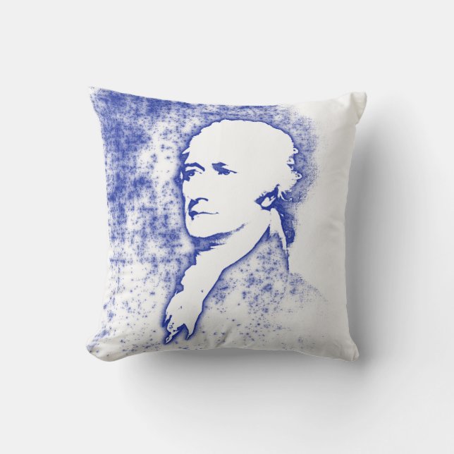 Pop-Kunst-Porträt Alexander Hamilton im Blau Kissen (Vorderseite)