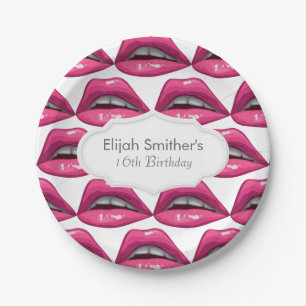 Pop-Kunst-Rosa-Lippenmake-up Pappteller