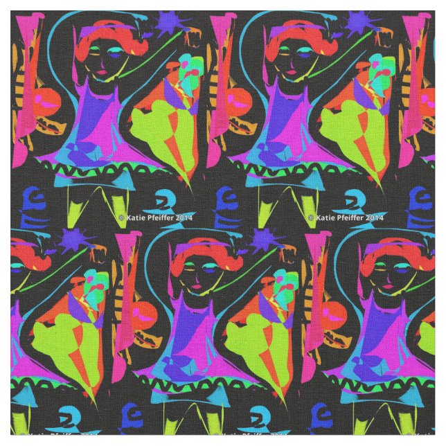 Pop-Kunst-Tanz-Mädchen-Gewebe Stoff (Nahaufnahme)