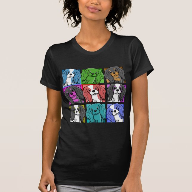 Pop-Kunst-unbekümmerter Königcharles Spaniel T-Shirt (Vorderseite)