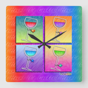 Pop-Kunst WEIN-QUADRAT-WAND-UHR Quadratische Wanduhr