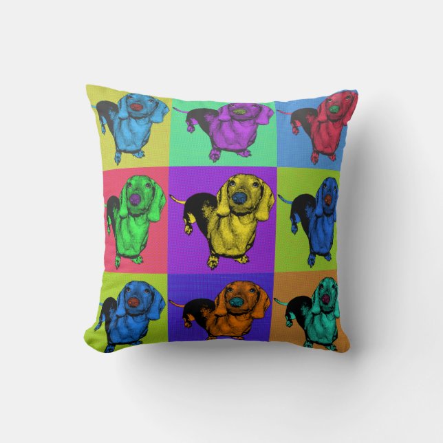 Pop-Kunstdachsund-Dackel täfelt MehrfarbenPopart Kissen (Vorderseite)