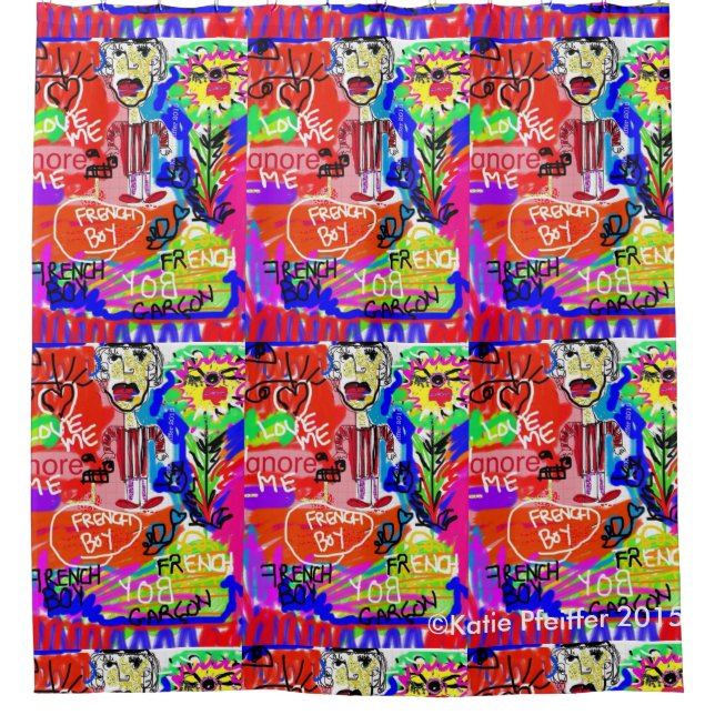 Pop-Kunstgraffiti-französische Jungen-Liebe ich Duschvorhang (Vorderseite)
