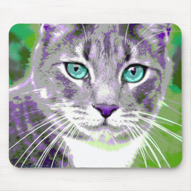Pop-Kunstgraue Tabby-Katze Mousepad (Vorne)