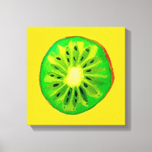 Pop kunstkunst helle Kiwfrucht Original Aquarell Leinwanddruck (Vorderseite)