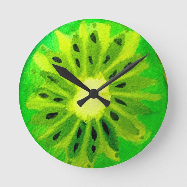 Pop kunstkunst helle Kiwfrucht Original Aquarell Runde Wanduhr (Vorderseite)