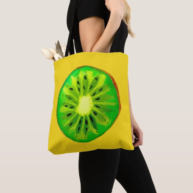 Pop kunstkunst helle Kiwfrucht Original Aquarell Tasche (Von Nahem)