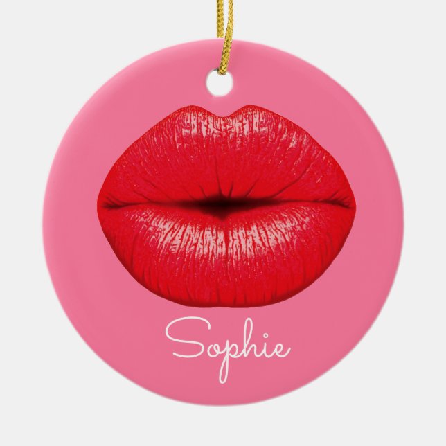 Pop-Kunstlippen des roten Lippenstifts große auf Keramik Ornament (Vorne)