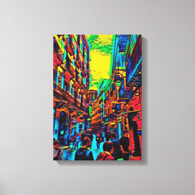 Pop-Kunstmalerei einer Straße in Barcelona Leinwanddruck (Vorderseite)