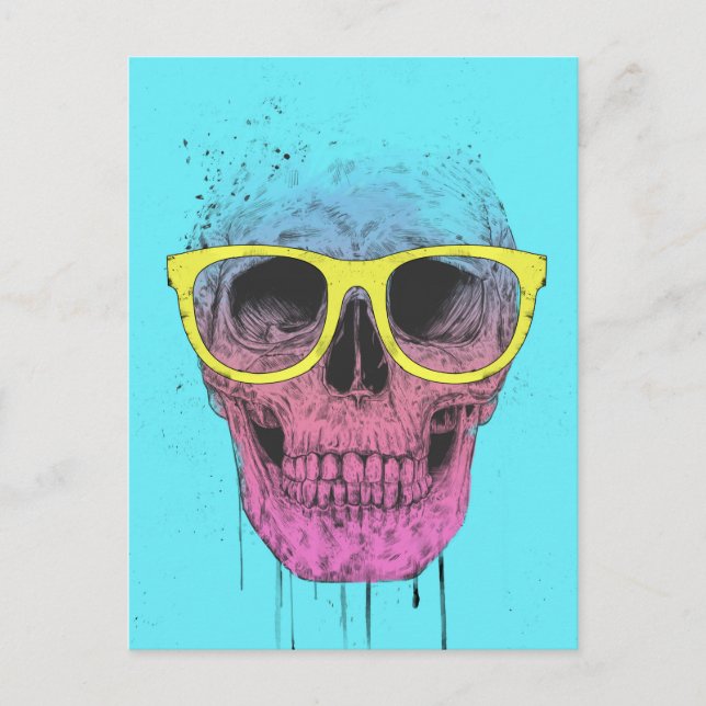 Pop-Kunstschädel mit Brille Postkarte (Vorderseite)