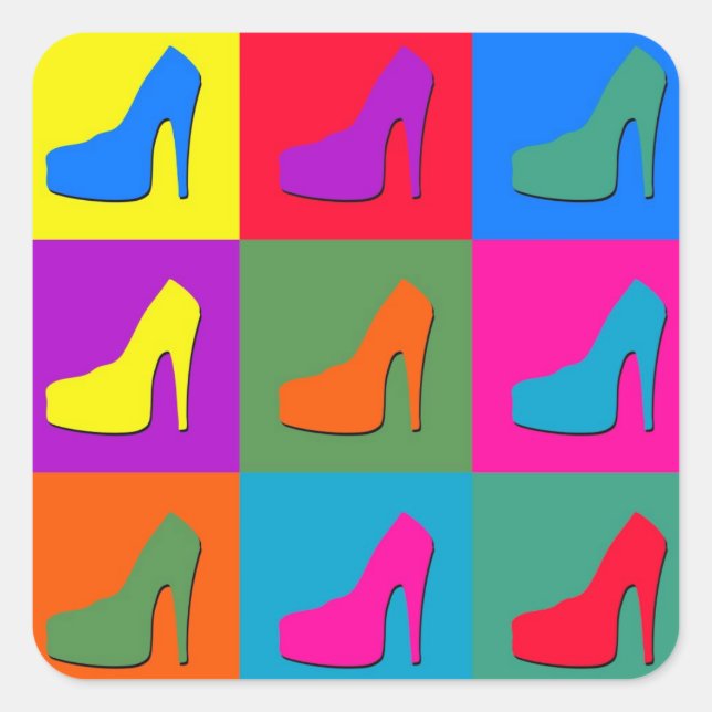 Pop-Kunstschuhe Quadratischer Aufkleber (Vorderseite)