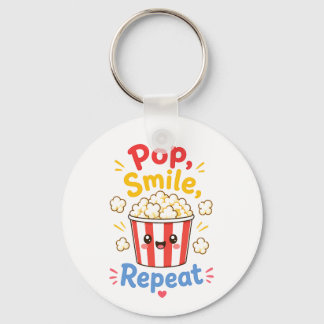 Pop, Lächeln, Wiederhole Süßes Popcorn-Design Schlüsselanhänger
