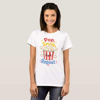 Pop, Lächeln, Wiederhole Süßes Popcorn-Design T-Shirt