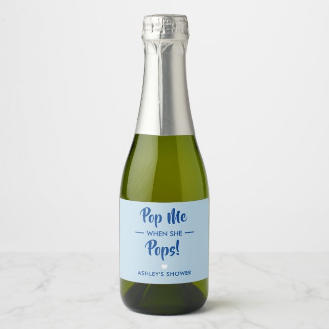 Pop mich, wenn sie Pop, Baby-Dusche-Label, blau (Vorderseite)