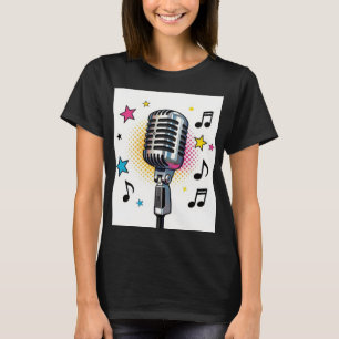 Pop-Mikrofon mit farbenfrohen Sternen und Musiknot T-Shirt
