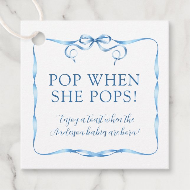 Pop mit blauer Ribbon, wenn sie Pop Geschenkanhänger (Vorderseite)