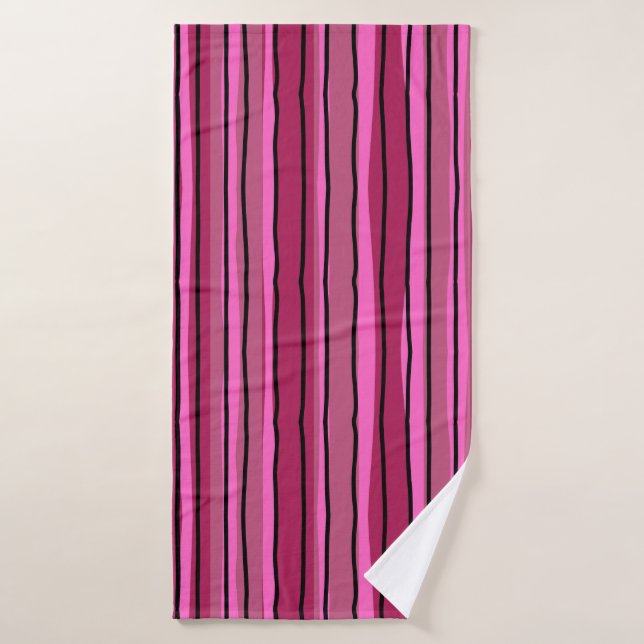 Pop mit großer Farbe - Schwarz und Rosa Streifen Badehandtuch (Badehandtuch)
