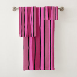 Pop mit großer Farbe - Schwarz und Rosa Streifen Badhandtuch Set