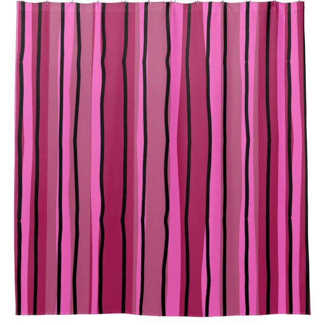 Pop mit großer Farbe - Schwarz und Rosa Streifen Duschvorhang (Vorderseite)
