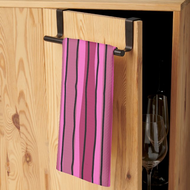 Pop mit großer Farbe - Schwarz und Rosa Streifen Geschirrtuch (Drittel gefaltet)