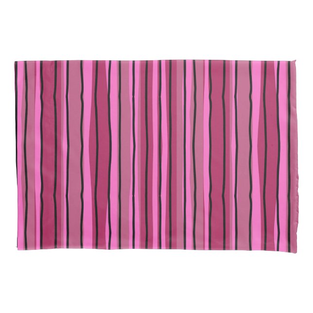 Pop mit großer Farbe - Schwarz und Rosa Streifen Kissenbezug (Vorderseite)