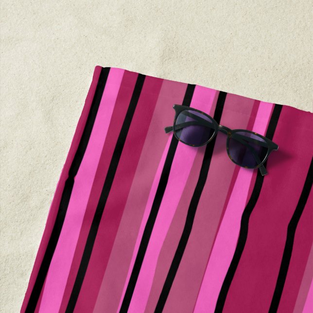 Pop mit großer Farbe - Schwarz und Rosa Streifen Strandtuch (Beispiel)