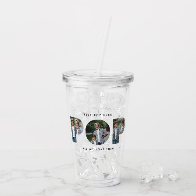 Pop Multi-Foto moderne Typografie elegant Acryltrinkbecher (Rückseite Ice)