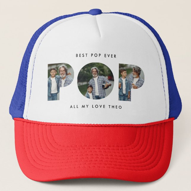 Pop Multi-Foto moderne Typografie elegant Truckerkappe (Vorderseite)