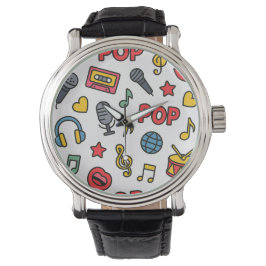 pop music doodle icons seamless pattern	 armbanduhr