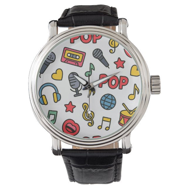 pop music doodle icons seamless pattern	 armbanduhr (Vorderseite)