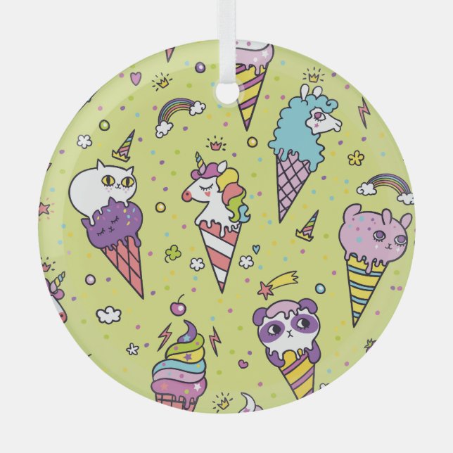 Pop Niedliche Eiscreme: Tiermuster Ornament Aus Glas (Vorderseite)