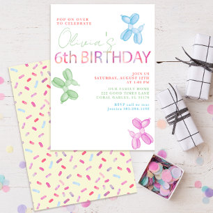 Pop On Plus 6th Birthday Balloon Invitation