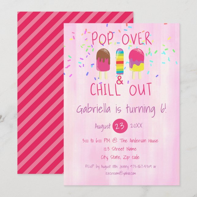 Pop Over & Chill Out Ice Pop Invitation Anniversai (Devant / Derrière)