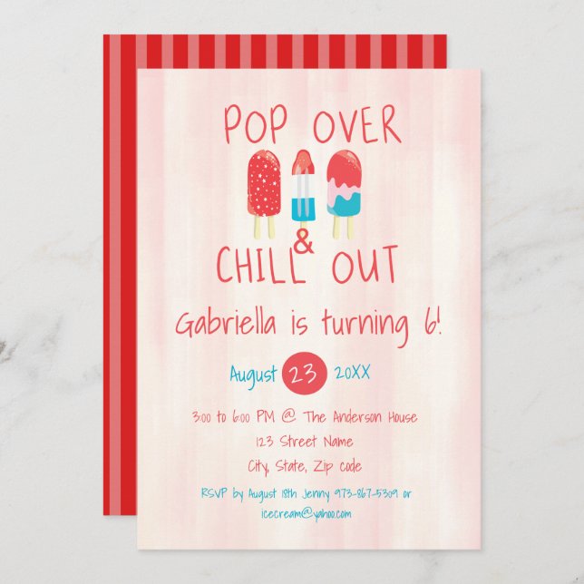 Pop Over & Chill Out Ice Pop Invitation Anniversai (Devant / Derrière)