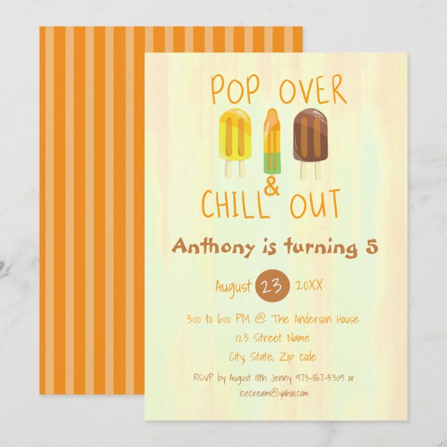 Pop Over & Chill Out Ice Pop Invitation Anniversai (Devant / Derrière)