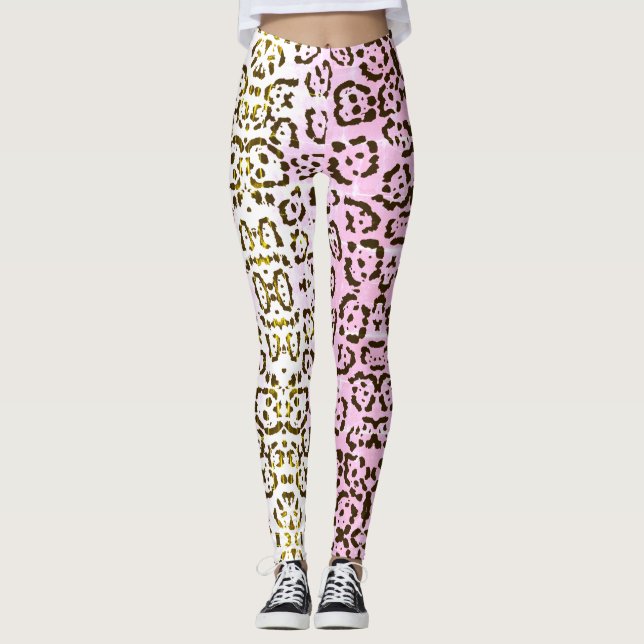 Pop Pale Pink Cheetah Art Cat Animal Print Leggings (Vorderseite)