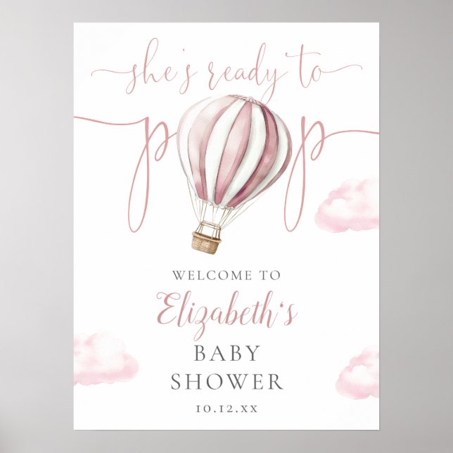 Pop Pink Balloon Babydusche Begrüßungszeichen Poster (Vorne)