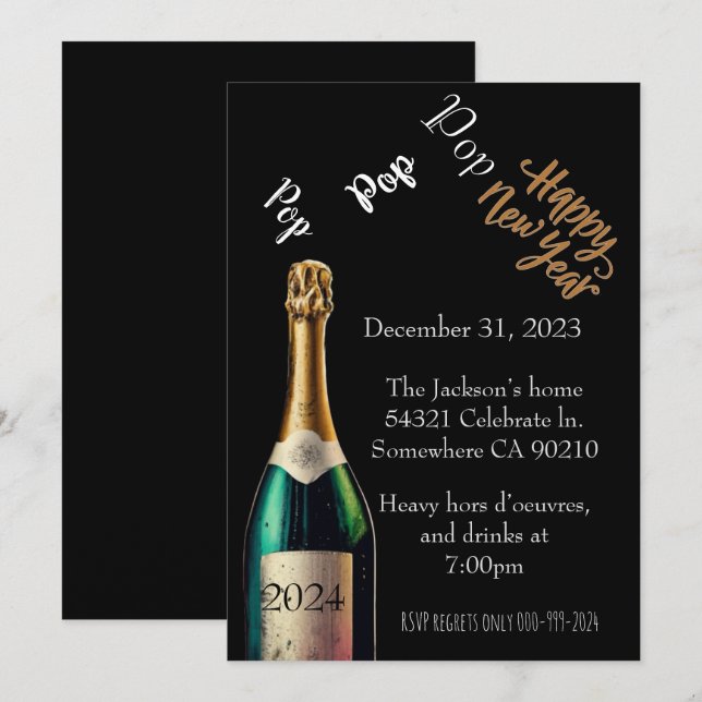 Pop pop pop New Years Eve Invitation (Devant / Derrière)