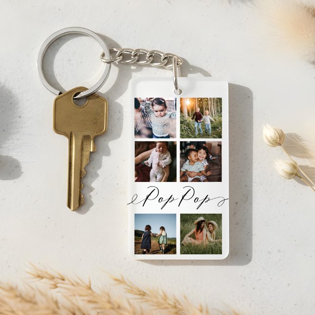 Pop-Pop-Skript| Grandchildren Foto Grid Collage Schlüsselanhänger (Pop Pop Script | Grandchildren Photo Grid Collage Keychain)