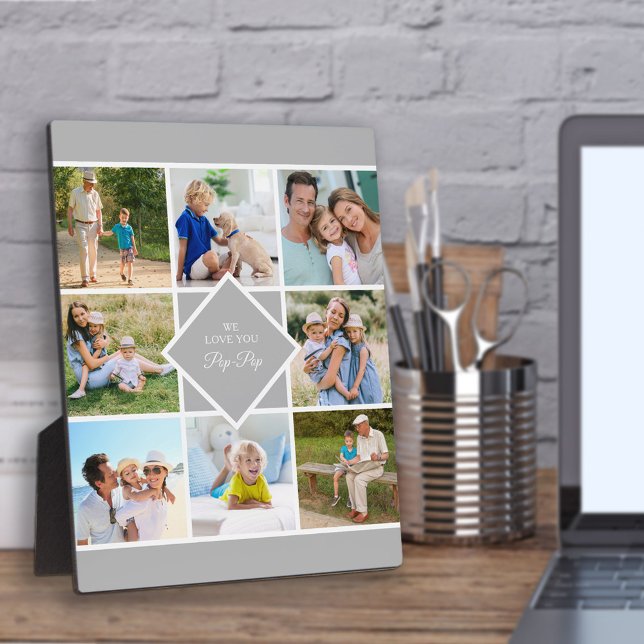 Pop-Pop Wir Liebe Sie 8 FotoCollage grau weiß Fotoplatte (Von Creator hochgeladen)