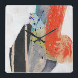 Pop Quirk I Quadratische Wanduhr<br><div class="desc">Pop Quirk I von Jennifer Goldberger. Verschiedene Texturen,  Farben und Formen wurden benutzt,  um ein cooles Stück moderner Kunst zu schaffen. | 161804FN</div>