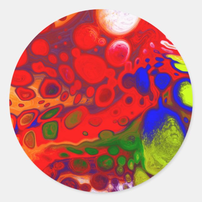 Pop | Red Blue Fluid Art Runder Aufkleber (Vorderseite)