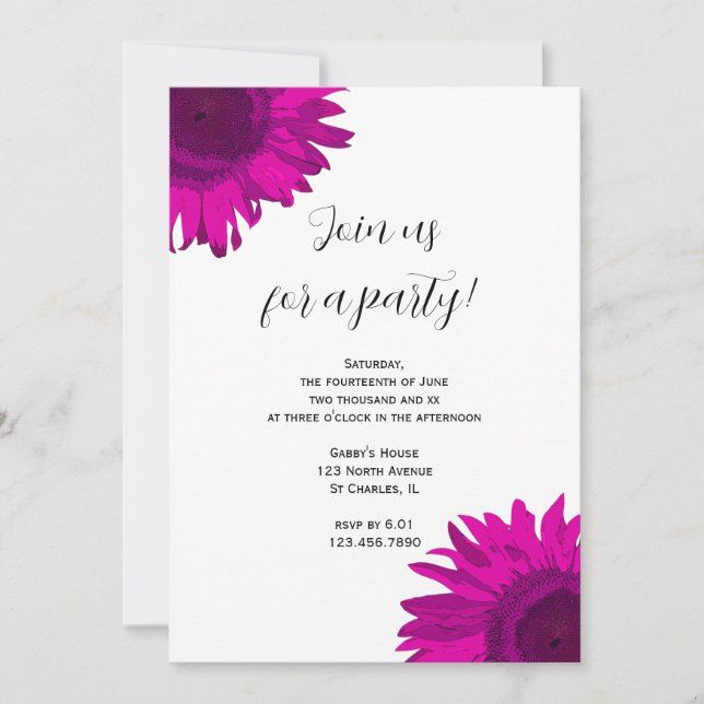Pop Rose Art Sunflower Party Invitation (Devant)