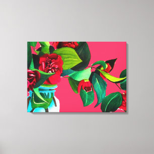 Pop Rote Kamelien Blume Aquarellfarben Leinwanddruck