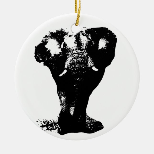 Pop Schwarz-Weiß Elefant Art Keramik Ornament (Vorne)