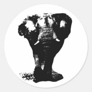 Pop Schwarz-Weiß Elefant Art Runder Aufkleber