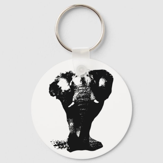 Pop Schwarz-Weiß Elefant Art Schlüsselanhänger (Vorderseite)