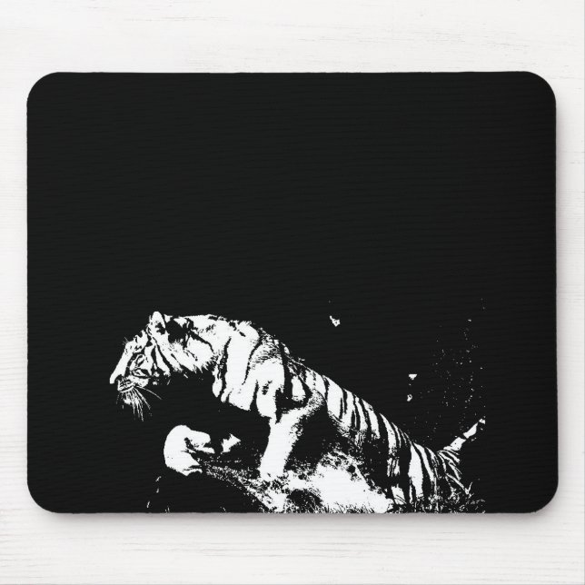 Pop Schwarz-Weiß Tiger Art Mousepad (Vorne)