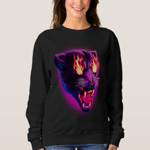 Pop Schwarzer Panther auf Feuer Leopard Jaguar Tie Sweatshirt