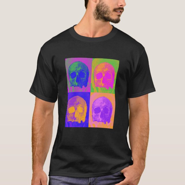 Pop Skull Bones Skelett Farbige Skulpturen Hauptsa T-Shirt (Vorderseite)